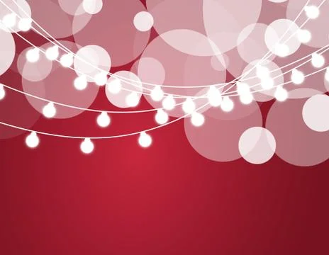 Christmas background with xmas lights. Vector glowing garland isolated on red Stock Illustration