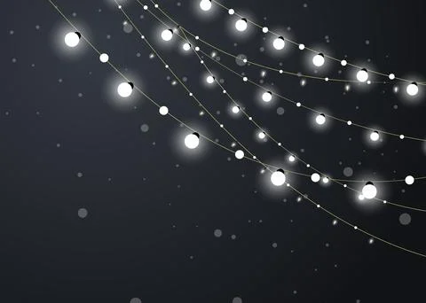 Christmas background with xmas lights. Vector glowing garland isolated on red Stock Illustration