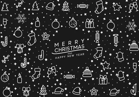 Christmas background with Xmas objects, linear style design elements Stock Illustration