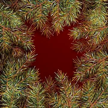 Christmas background with xmas tree on red paper background. Watercolor Merry Stock Illustration
