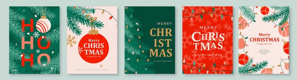 Christmas backgrounds set vector illustration. Modern greeting merry xmas and Stock Illustration