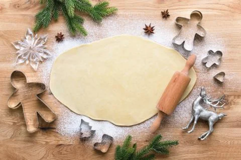 Christmas baking background with blank space for greeting text Stock Photos