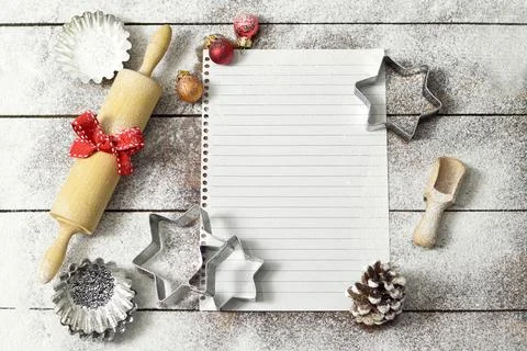 Christmas baking background with copy space. Blank recipe paper Foto stock