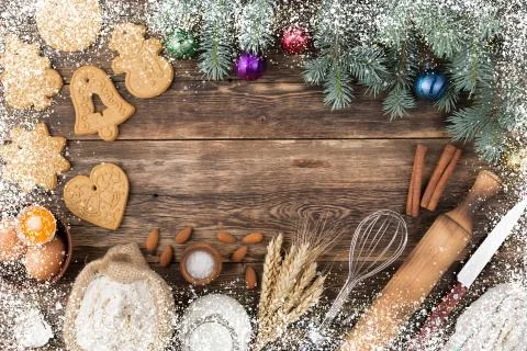 Christmas baking background culinary background with spices and Christmas win Fotos de archivo