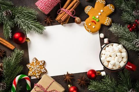 Christmas baking background at dark table. Stock Photos