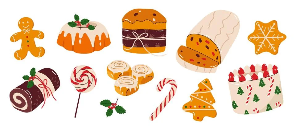 Christmas baking collection vector set with gingerbread cake and sweets Stock Illustration