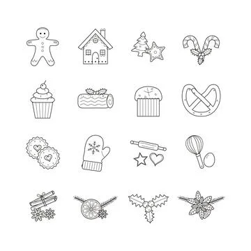 Christmas baking icon set with holiday cookies and treats Ilustración de archivo