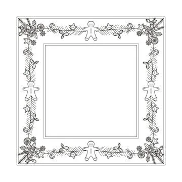 Christmas baking square frame with gingerbread and candy cane Stock Illustration