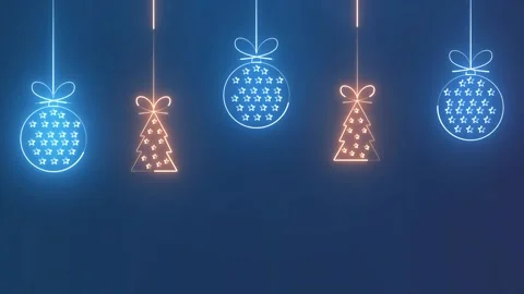 Christmas ball and tree neon glowing looping animation with blue background 4k. Stock-Footage 256072833