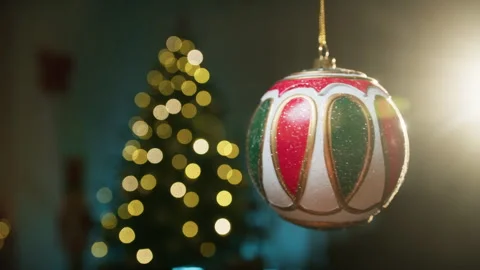 Christmas ball appearance. Close up Stock Footage 256660451