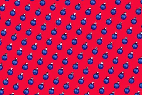 Christmas ball blue pattern red background small ball Foto stock