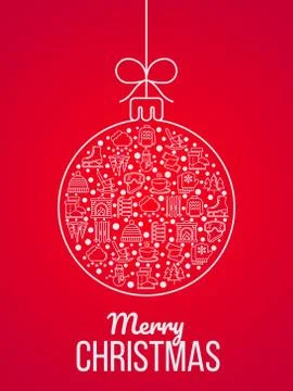 Christmas ball concept in circle with thin line icons Stock Illustration