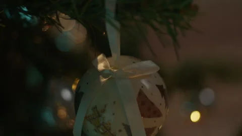 Christmas ball with flake decorating the tree Stock Footage 255765894
