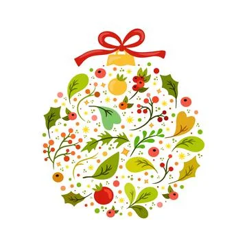 Christmas ball with floral elements Illustrazione stock