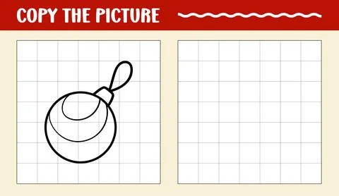 Christmas ball learn to draw. Copy the picture printable worksheet Stock Illustration