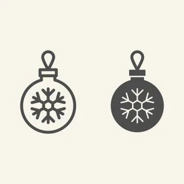 Christmas ball line and solid icon. Glass tree toy with snowflake outline style Stock Illustration