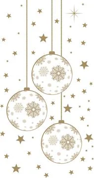 Christmas ball or bauble vector with snowflakes in gold. Hanger with chain. Stock Illustration
