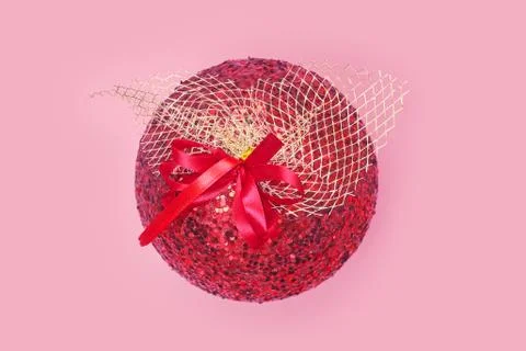 Christmas ball on pink background isolate, copyspace, layout Stock Photos