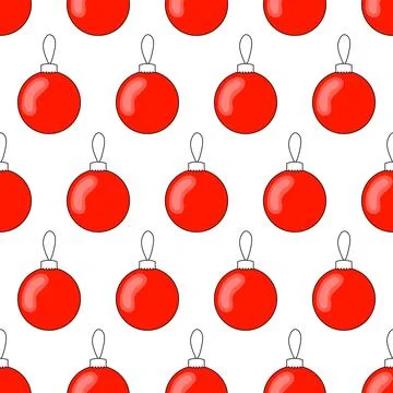 Christmas ball seamless pattern for textile design, red white color. Vector i Illustrazione stock