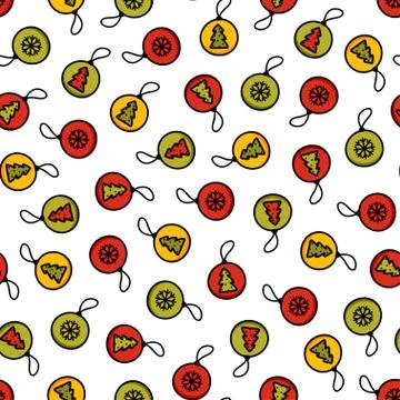 Christmas ball seamless pattern on white background Stock Illustration