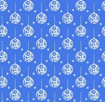 Christmas ball seamless pattern. Winter blue white simple monochrome vector Stock Illustration