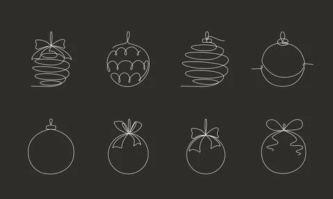 Christmas ball set, continues one single line hand drawing. Vector stock 스톡 일러스트