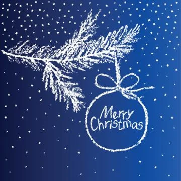 Christmas ball with tree branch, falling snowflakes and text letter. Stock Illustration