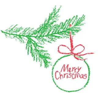 Christmas ball on tree branch with text letter. Funny green red copy space Stock Illustration