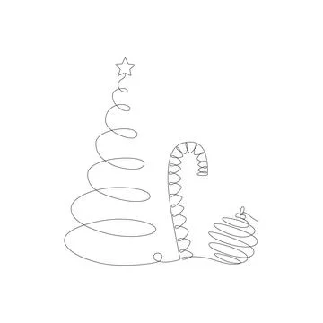 Christmas ball, tree, candy can continues one single line hand drawing vector Illustrazione stock