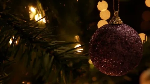 Christmas Ball On Tree With Lights Stock Footage 69215966