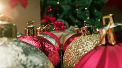 Christmas balls and decorations under the tree Stock Footage 255876490