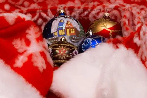Christmas balls and pattern Stock Photos
