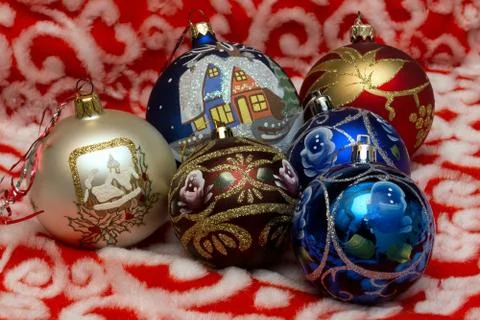 Christmas balls and pattern Stock Photos