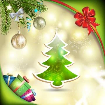 Christmas balls and pine tree Stock Illustration