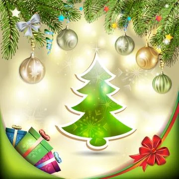Christmas balls and pine tree Stock Illustration