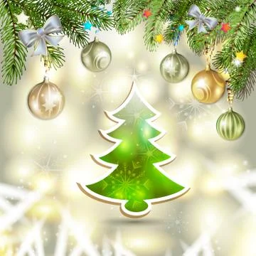 Christmas balls and pine tree Stock Illustration