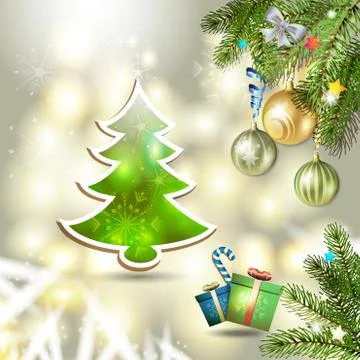Christmas balls and pine tree Stock Illustration