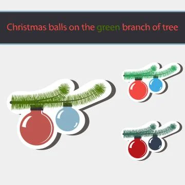 Christmas balls on the branch of tree. Stock Illustration
