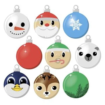 Christmas  balls with faces Stock Illustration