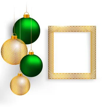 Christmas balls with frame on grayscale Stock Illustration