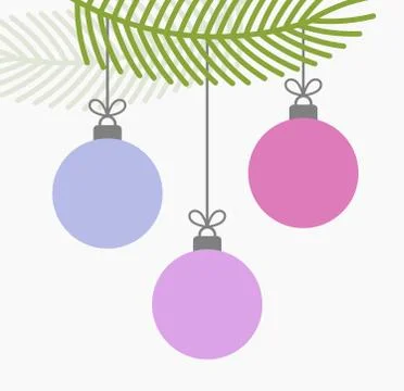 Christmas balls hanging from tree branches. Vector illustration. Stock Illustration