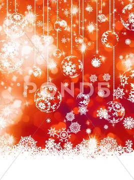 Christmas balls over green bokeh. EPS 8 Stock Illustration
