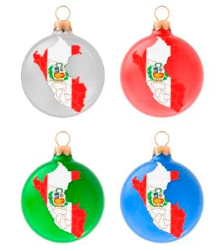 Christmas balls with Peruvian map, 3D rendering Illustrazione stock