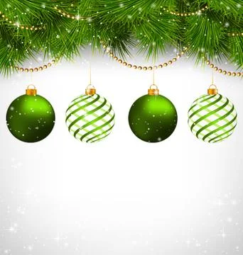 Christmas balls on pine branches with chains on grayscale Stock Illustration