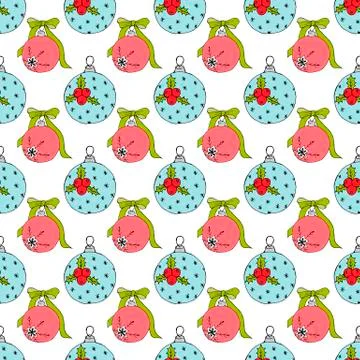 Christmas balls seamless pattern. Modern abstract red collection on a white Stock Illustration