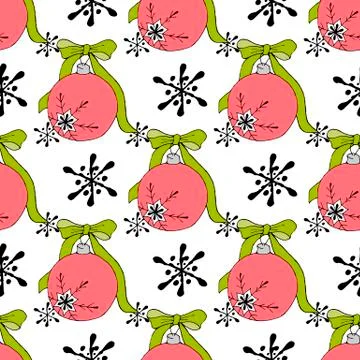 Christmas balls seamless pattern. Modern abstract red collection on a white Stock Illustration