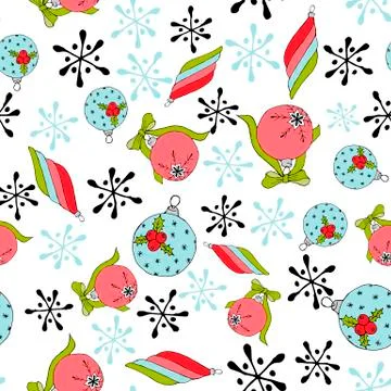 Christmas balls seamless pattern. Modern abstract red collection on a white Illustrazione stock