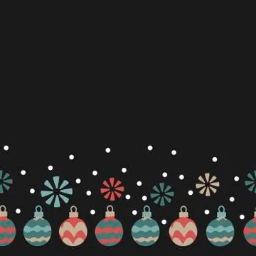 Christmas balls, snowflakes . Seamless pattern on dark background. Hand drawn Stock Illustration