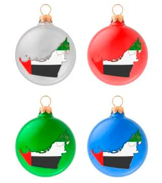 Christmas balls with the UAE map, 3D rendering Stock Illustration