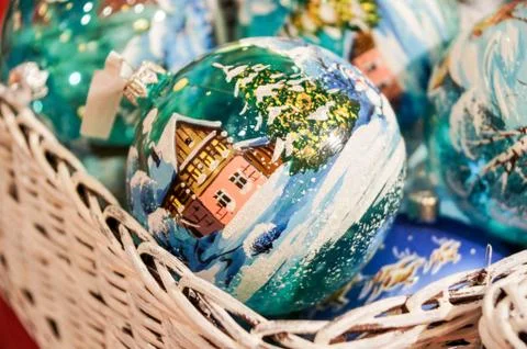 Christmas balls with unique patterns. Photos